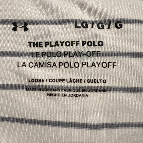 UNDER ARMOUR LIKE NEW! MEN’S PLAYOFF POLO IN GRAY & WHITE STRIPED SIZE MEDIUM - Picture 5 of 5